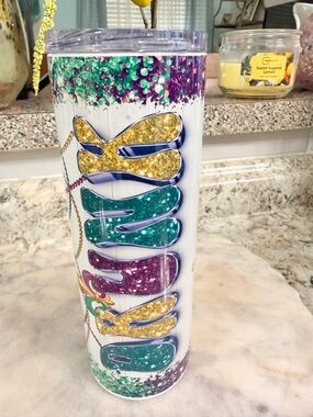 Drink Drank Drunk Mardi Gras Themed Tumbler - Purple Green Gold